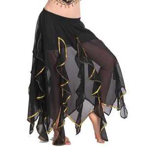 Open image in slideshow, Belly Dancing Chiffon Soft Expansion Skirt Women Lace Golden Hemline Dance Clothing Practice Performance Dance Costume Wear
