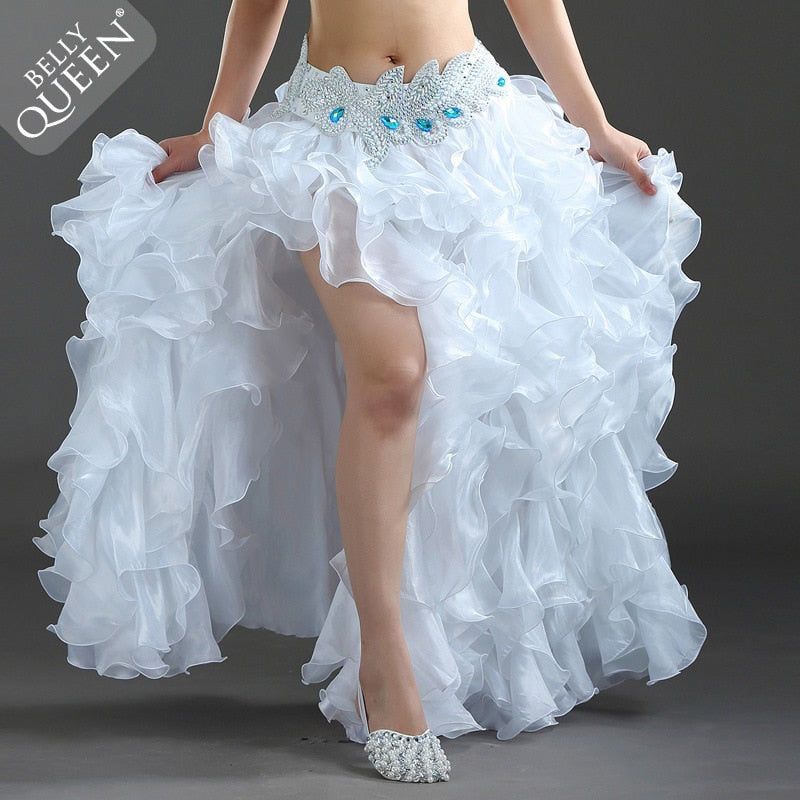 Belly Dance Skirt Women Sexy Senior Yarn Stage Skirt Long Belly Dance Costume White Professional Dancing Clothes