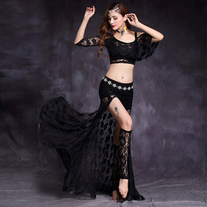 Open image in slideshow, 2019 new women lady belly dance Costume Set bellydance Practice clothes for adult lace sling slit skirt
